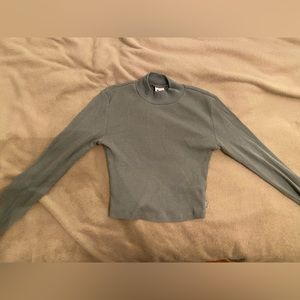 TNA waffle mock neck long sleeve croptop - green